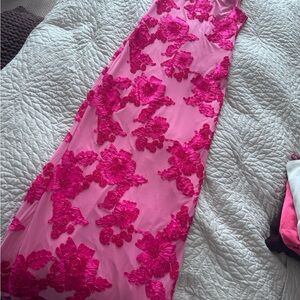 Fashion Nova Pink Floral Applique Maxi Dress